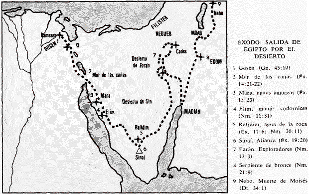 Mapa de la ruta del Éxodo a Canaán
